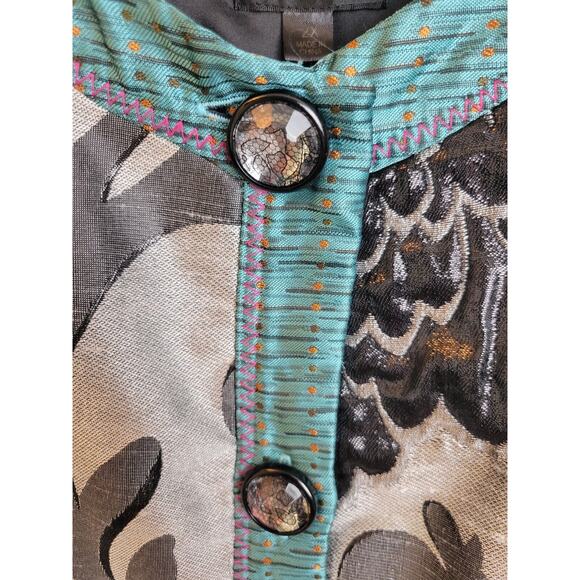 Julia Ku Blazer Bohemian Women's Jacket Blue Black Gray Floral Metallic Size 2X - Picture 8 of 13